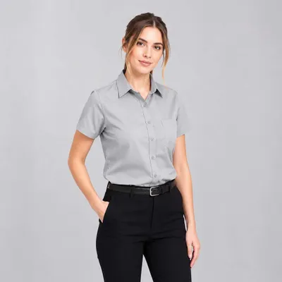 Produktbild von Damen Bluse halbarm silbergrau, Größe 44 : 44 : silbergrau : 60% Baumwolle 40% Polyester