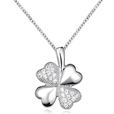 Produktbild von Materia Kleeblatt Anhänger Damen Silber 925 - Talisman Glücksbringer mit Kette und Zirkonia weiß rhodiniert in Etui