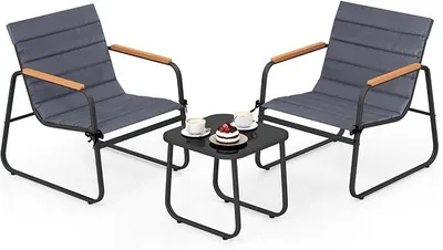 Imagen del producto de Conjunto de muebles para balcón, conjunto de muebles de jardín, set de 3 piezas para balcón que incluye 2 sillas con mesa y cojines, muebles para terraza, juego de jardín, conjunto de asientos para jardín, balcón o terraza