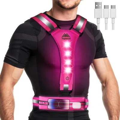 Immagine prodotto di Gilet riflettente LED per corsa, bicicletta, alta visibilità, ricaricabile tramite USB-C, rosa