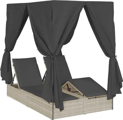 Immagine prodotto di vidaXL Lettino prendisole doppio Grigio chiaro 205 x 129 x 200 cm Poly-rattan