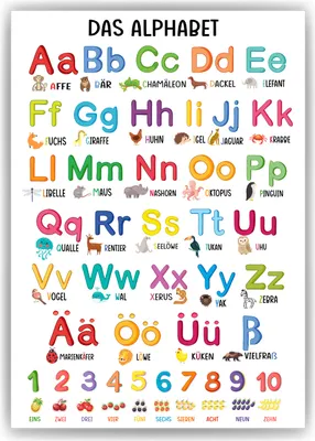 Produktbild von Kinderposter Alphabet Zahlen Lernposter ABC Kinderzimmer Wandbild Kindergarten Grundschule Kinder Lernhilfe Poster – DIN A4 (21x29.7cm)