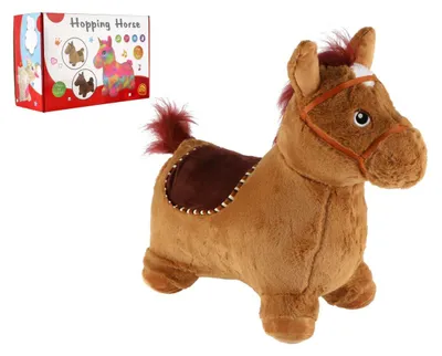 Image de Cheval sauteur en peluche marron 23cm de haut selle avec pile et son dans la boite 35x22x13cm 12m+