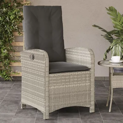 Produktbild von Design Gartensessel mit Kissen Verstellbar Hellgrau Poly Rattan, Gartenstühle 2024 Neu