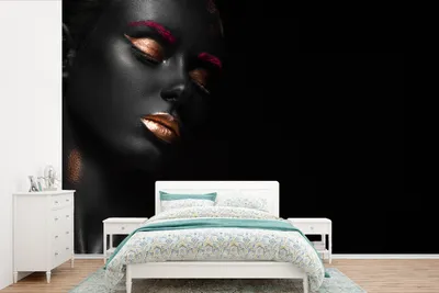 Produktbild von MuchoWow® Fototapete für Wohnzimmer oder Schlafzimmer Wandtapete Vinyl Motivtapete Frau - Schwarz - Gold - 525x350 cm - Das Hintergrundbild