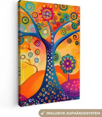 Produktbild von MuchoWow® - Leinwandbilder - Baum - Lebensbaum - Abstrakt - Farbenfroh, Wandbild, Wanddeko Bilder Wohnzimmer, 80x120 cm