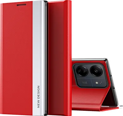 Produktbild von Hülle für Xiaomi Redmi 13C /Poco C65 Leder PolyurethanKlapphülle Schutzhülle mit Standfunktion Rot