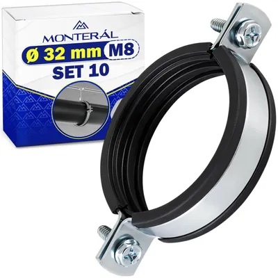 Isofonische Rohrklemmen M8, 32 mm, verzinkter Stahl, 10 Stück