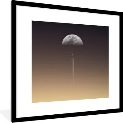 Produktbild von MuchoWow® Gerahmtes Poster Mond - Rakete - Weltraum 40x40 cm - Poster mit Schwarzem Bilderrahmen Wandposter Rahmen Foto Bilder - Poster - Plakat im Rahmen