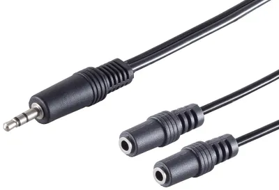 Obrázok produktu pre Adaptér rozdeľovača zvuku, 3,5 mm jack konektor na 2x 3,5 mm jack zásuvky, dĺžka 0,2 m