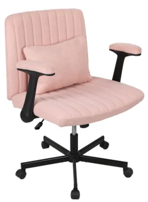 Produktbild von Bürostuhl mit gekreuzten Beinen, Rollen und verstellbaren, hochklappbaren Armlehnen, Schreibtischstuhl mit Rückenlehne, dicker Polsterung, breiter Sitzfläche, Computerstuhl für Zuhause, Büro, Wohnung