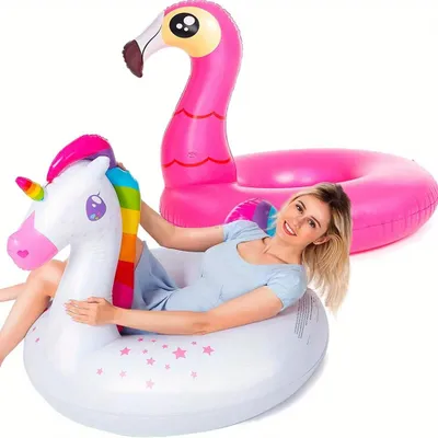 Produktbild von Aufblasbares Poolspielzeug - Flamingo und Einhorn - 2er-Set - PVC - Für Erwachsene und Kinder - Rosa und mehrfarbig