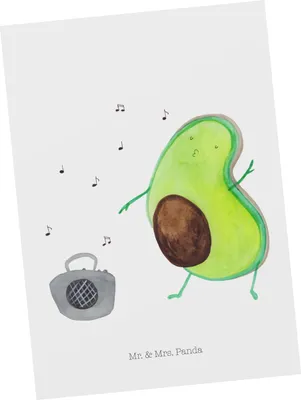 Produktbild von Mr. & Mrs. Panda Postkarte Avocado Tanzen - Weiß - Geschenk, Fröhlich, Grußkarte, Ansichtskarten, Fotokarte, Singen, Postkarten, Ansichtskarte, Party, Musik