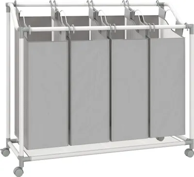 Obrázok produktu pre Kôš na bielizeň so 4 vyberateľnými vreckami, 160 l, kolieska, sivý
