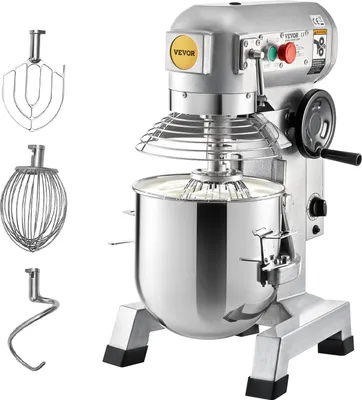 Obrázok produktu pre Hnetací stroj Kuchynský robot, objem misy 15 l Hnetací stroj, 3 rýchlosti šľahania, hák na cesto, oceľové lano, misa z nehrdzavejúcej ocele Hnetací stroj 500 W, strieborný Kuchynský robot Funkcia časovača