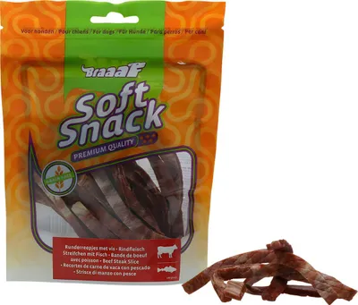 Imagen del producto de Braaaf: Snacks suaves para perros, sabor a carne y pescado, en porciones, 85 g