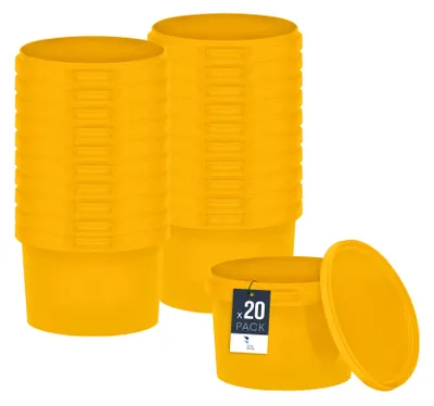 Produktbild von BenBow Eimer mit Deckel 0,5L x20 Gelb - lebensmittelecht, stabil, luftdicht, auslaufsicher, geruchsneutral - Plastikeimer mit Henkel - leer