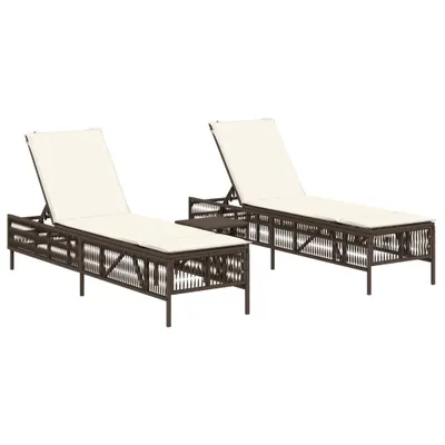 Produktbild von vidaXL Sonnenliegen 2 Stk. mit Tisch Braun Poly Rattan