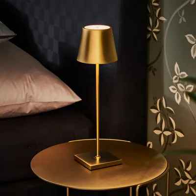 Produktbild von SIGOR Akku-Tischleuchte Nuindie USB-C 38cm goldfarben rund 2,2W FlexMood 2200K/2700K IP54 Ra85 dimmbar