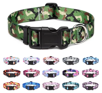 Produktbild von Hundehalsband aus Nylon, verstellbar und bequem für Hunde und Katzen (Größe S, Tarnmuster Grün)