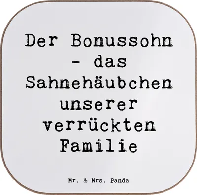 Produktbild von Mr. & Mrs. Panda PErsonalisierte Bierdeckel Der Bonussohn - Weiß - Geschenk, Untersetzer, Familienmitglied, Personalisiert, Familienbindung, bedruckt, handgemacht