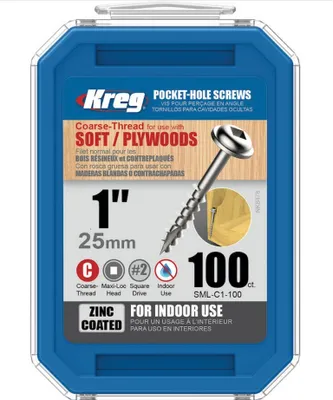 Produktbild von Kreg Pocket-Hole Schrauben 25 mm, Verzinkt, Maxi-Loc, Grobgewinde - 100Stk.