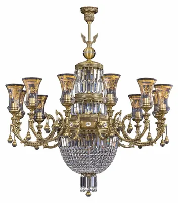 Produktbild von Casa Padrino Luxus Barock Kristall Kronleuchter Messing mit Patina Ø 107 x H. 120 cm