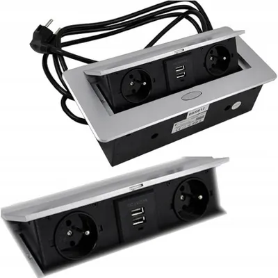 Produktbild von Design Light Einbau-Tischsteckdose einziehbar mit USB Silber