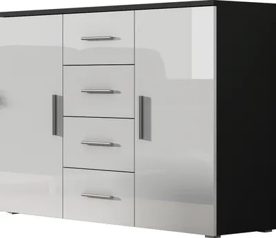Produktbild von Furniture24 Kommode Uni - SOHO Sideboard mit 4 Schubladen, 2 Türen Schwarz/Weiß Hochglanz