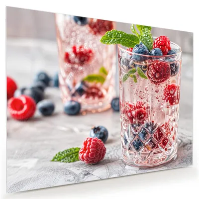 Produktbild von Glasbild 120x90cm in XXL für Wohnzimmer, Schlafzimmer Motiv Cocktail Beeren