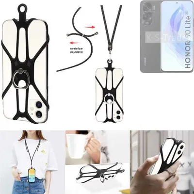Produktbild von K-S-Trade 3in1 Handykette Handyband Handykordel Halsband Smartphone-Ring Handy-Ring kompatibel mit Honor 90 Lite Fingerhalterung Handyring