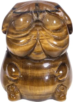 Produktbild von Mini-Mopsfigur mit Tigeraugenmuster, Taschenskulptur für Bonsai oder als Tischdekoration