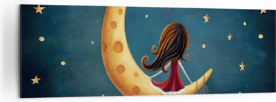 Produktbild von Bild auf Leinwand - Leinwandbild - Einteilig - Kinder Mädchen Mond - 160x50cm - Wand Bild - Wanddeko - Wandbilder - Leinwanddruck - Bilder - Wanddekoration - Leinwand bilder - Wandbild - AB160x50-4683