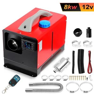 Obrázok produktu pre Vigevee, dieselový stojanový ohrievač vzduchu, 12 V, 8 kW, horizontálny. Dieselový ohrievač vzduchu s LCD displejom a diaľkovým ovládaním, vhodný pre automobily, nákladné vozidlá a karavany. Červená farba