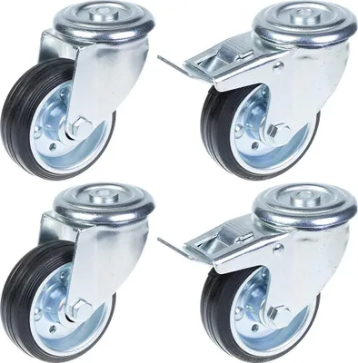 Immagine prodotto di ruote in gomma da 80 mm e 3", girevoli e con freno, capacità di 280 kg, set di 4 pezzi