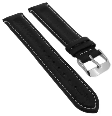 Produktbild von Minott > Uhrenarmband Leder schwarz weich Kontrastnaht > Doppelwulst, Stegbreite:22mm, Schließe:Silbern