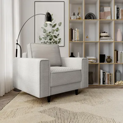 Produktbild von Beige Relaxsessel aus Cordstoff Monte 105x93 cm Sessel mit Holzbeine Sessel mit Wellenunterfederung, Stoff: poso 100 - Beige