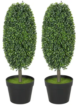 Produktbild von HOMCOM Künstliche Buchsbaum 2er-Set 60 cm Kunstpflanze im Olivenform