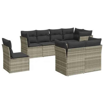 Produktbild von vidaXL 8-tlg. Garten-Sofagarnitur mit Kissen Hellgrau Poly Rattan