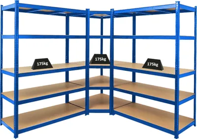 Produktbild von Mega Deal | 1x Eckregal + 2x Schwerlastregal Taurus | HxBxT 180x210x60cm | Fachlast 175kg | Blau
