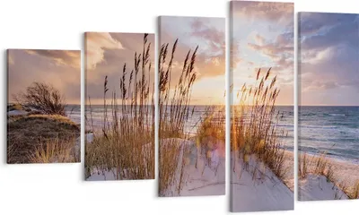 Produktbild von Bild auf Leinwand - Leinwandbild - 5 Teile - Westen auf der Strand - 100x60cm - Wand Bild - Wanddeko - Wandbilder - Leinwanddruck - Bilder - Wanddekoration - Leinwand bilder - Wandbild - EG100x60-4710