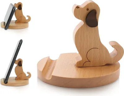 Produktbild von IHONYI Hölzerne Handy Ständer - Hund Telefonhalter,Tier Telefonständer,Neuheit Schreibtisch Telefonständer,Handyhalter Schreibtisch Deko Für Universal-Handy Kompatibel Mit Mini Pad Phone X Xs Xr