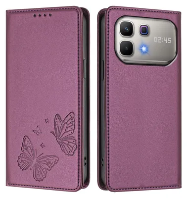 Image de Étui en cuir pour Infinix Note 60 5G, étui de protection type portefeuille en cuir gaufré « papillon » avec support, violet