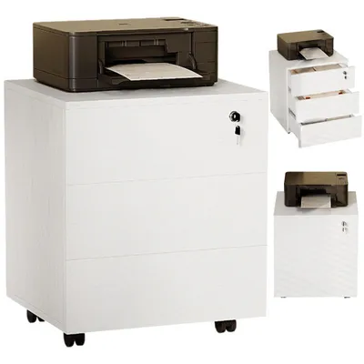 Image de Conteneur De Bureau Sur Roues Avec Tiroirs À Clé Armoire Mobile Blanche