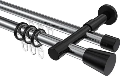 Produktbild von Interdeco Rundrohr-Innenlaufstange / Gardinenstange (Kombination) Chrom / Schwarz, Typ Prestige Sitra (Konus), 20 mm Ø 2-läufig, 260 cm