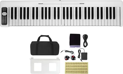 Produktbild von SucceBuy 61-Tasten-Klapp-Keyboard – Tragbares Bluetooth MIDI-Piano, beleuchtete Tasten, wiederaufladbar, Sustain-Pedal, inkl. Tasche, digitales Klavier für Anfänger, Jugendliche und Erwachsene, Weiß