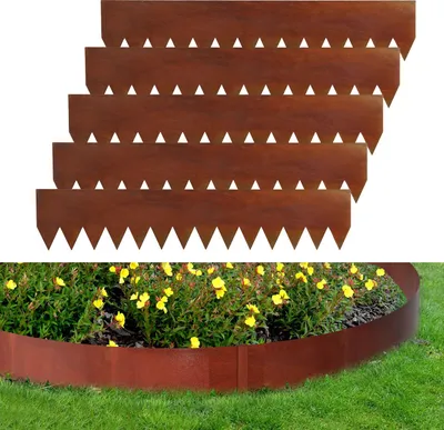 Produktbild von Aopunly Rasenkante mit Spitzen Metall 100 x 20 cm 20m Beeteinfassung Mähkante Verzinkt Wegbegrenzung Beetumrandung Palisade inkl. Handschuhe Rost