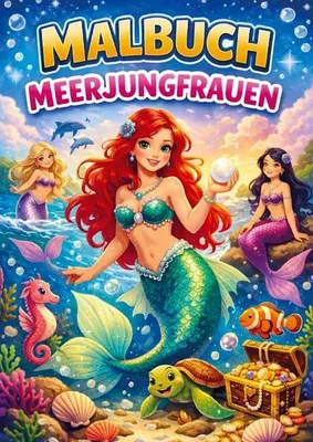 Produktbild von Malbuch für Kinder: Fantasievolle Meerjungfrauen und Unterwasserwesen zum Ausmalen