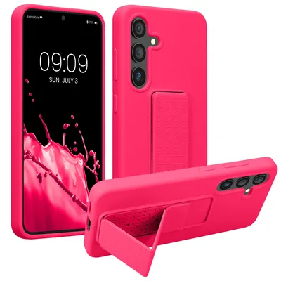 Produktbild von kwmobile Handyhülle für Samsung Galaxy S24 Hülle - TPU Silikon Case mit Fingerhalter und Stand - Schutzhülle Cover in Neon Pink