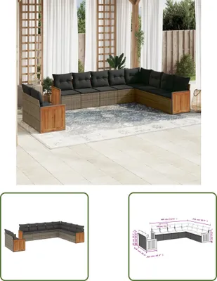 Produktbild von The Living Store 10-tlg. Garten-Sofagarnitur mit Kissen Grau Poly Rattan